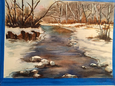 Winter River Flow Original Art Print Greeting Card