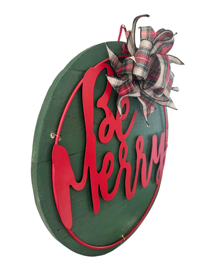 Be Merry Reclaimed Wood Hanging Round