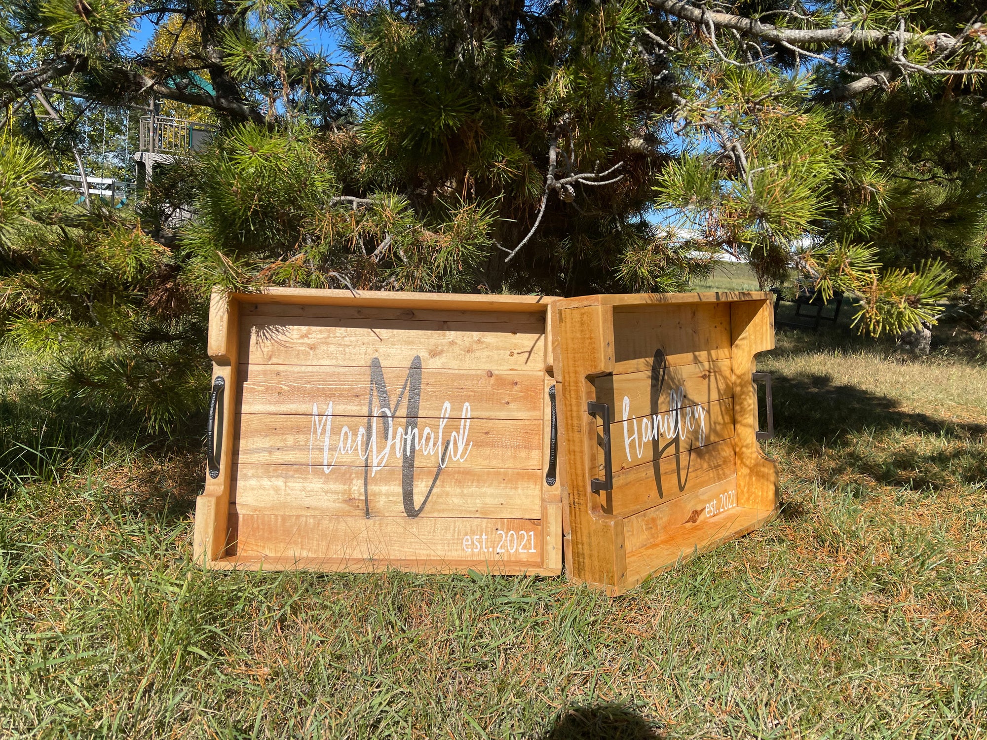 Monogrammed Reclaimed Wood Serving Tray