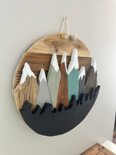 Load image into Gallery viewer, Reclaimed Wood Hanging Round with Mountains

