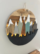 Load image into Gallery viewer, Reclaimed Wood Hanging Round with Mountains
