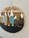 Reclaimed Wood Hanging Round with Mountains