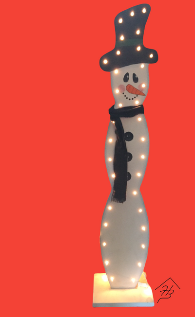 Lighted Freestanding Wood Snowman Stand