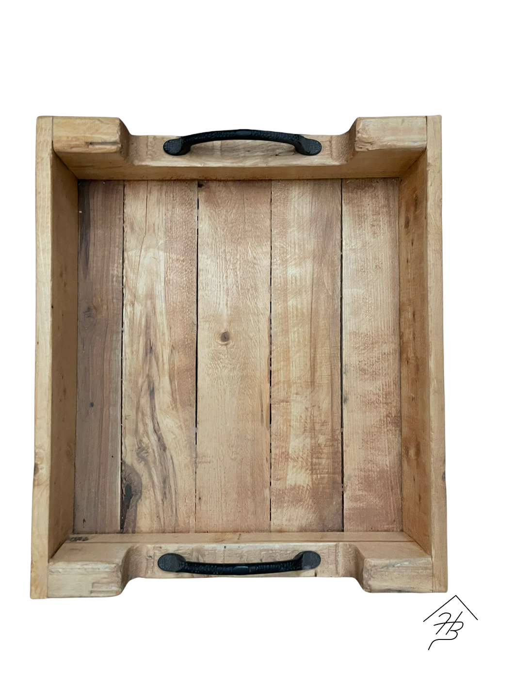 Reclaimed Wood Serving Tray with Metal Handles