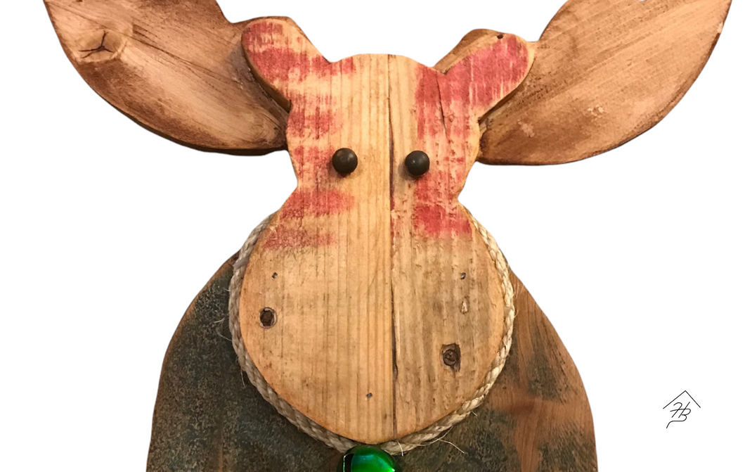 Christmas Solid Reclaimed Wood Moose Decor