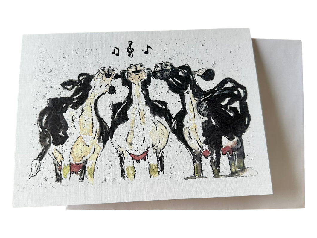 Caroling Cows Original Art Greeting Card